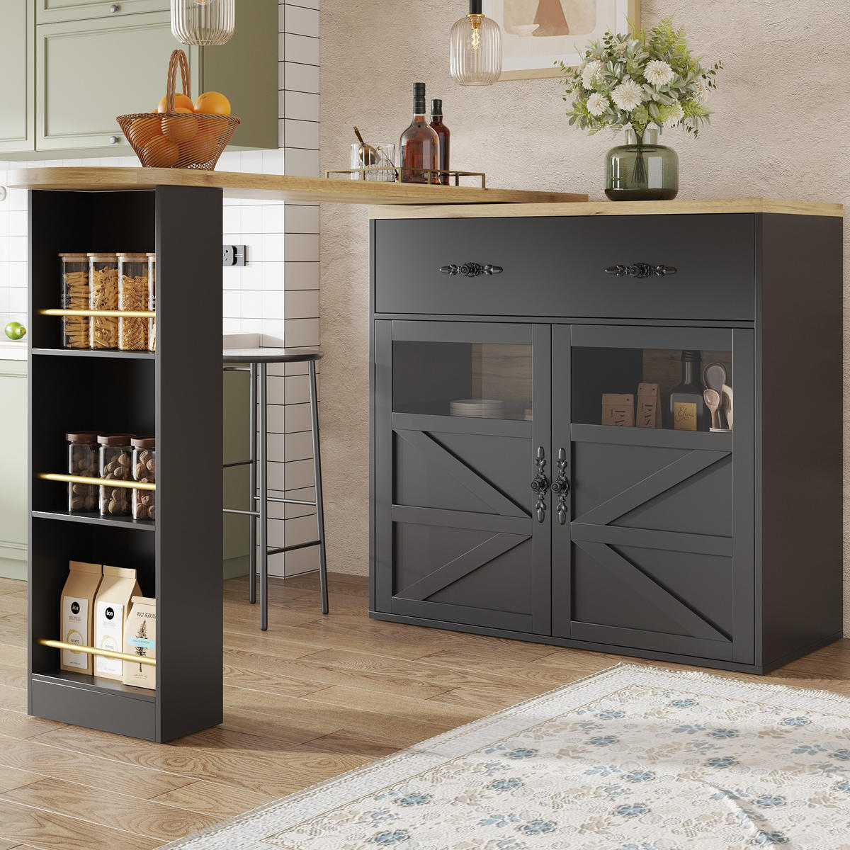 BARTISCH ausziehbarer mit Stauraum Schwarz - Schwarz, Holzwerkstoff (39/104/204cm) - Urban Meuble