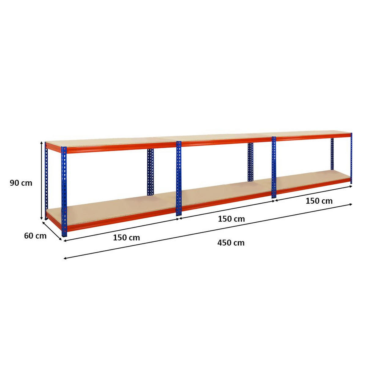 WERKBANK Strong Beast 4er-Set mit 4x 90x150x60 cm Fachlast 500 kg Blau-Orange - Orange, Metall (600/90/60cm) - PROREGAL