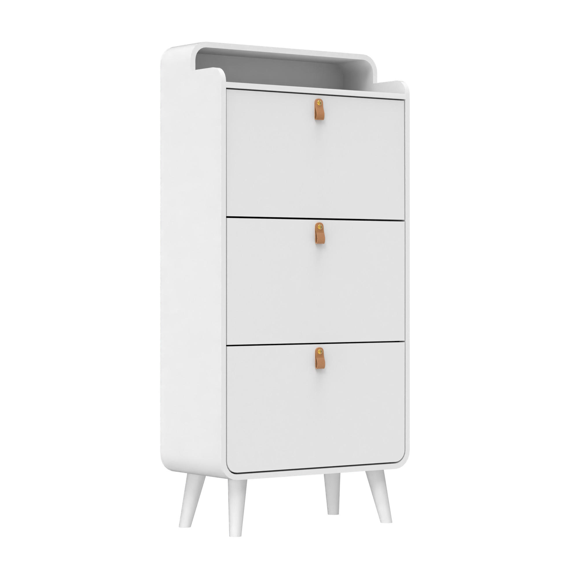 SCHUHSCHRANK aus MDF & Melamin in Weiß mit 3 Klapptüren - Weiß, Holzwerkstoff (63/133.7/29.5cm) - Modfu