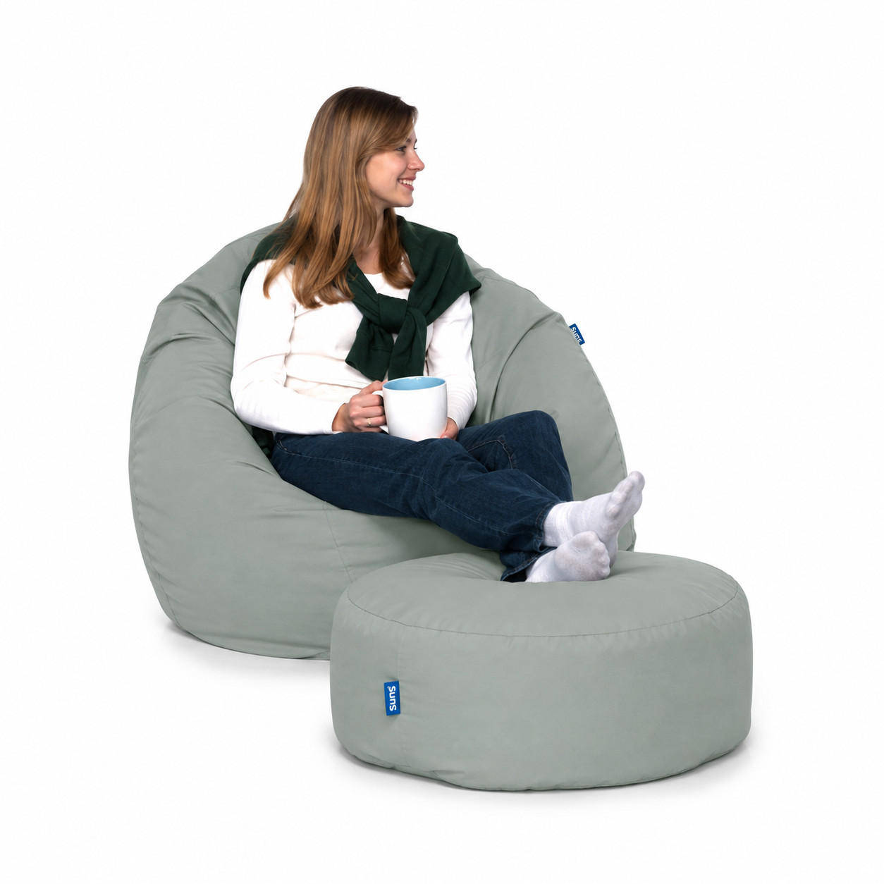SITZSACK Classico L und HOCKER Pouf M felsgrau - Dunkelgrau/Grau, Textil (90/90/90cm) - Bruni