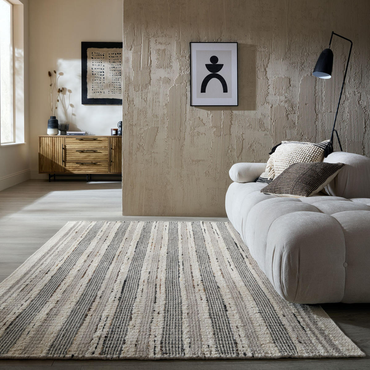 WOLLTEPPICH handgewebt HYTHE, gestreift, Natur, 200 x 300 cm - Beige, Textil (200/300cm) - KADIMA DESIGN