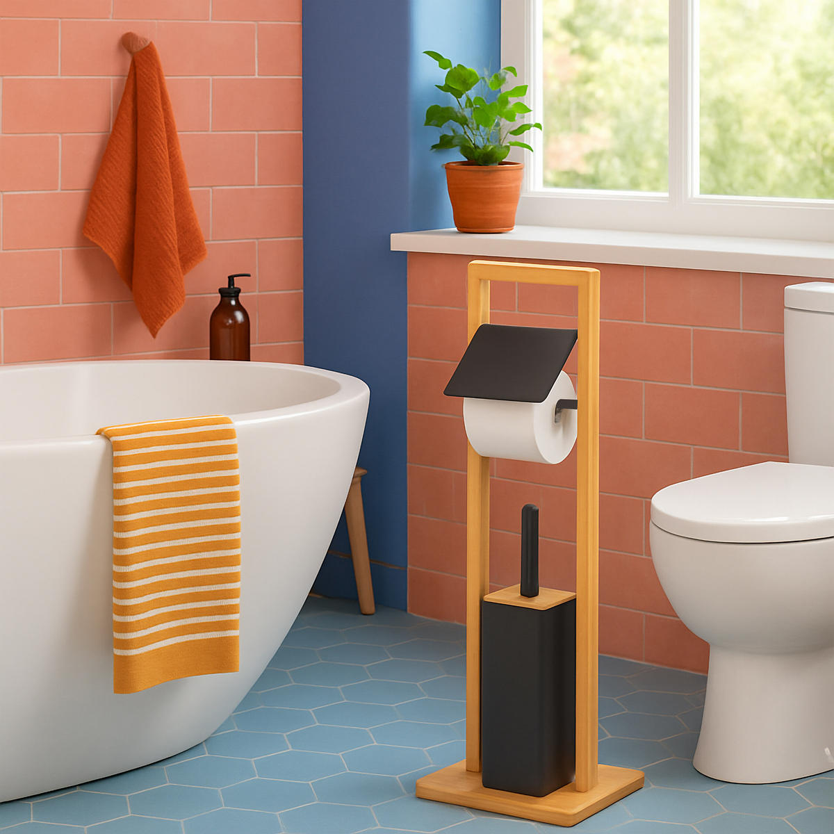 WC-GARNITUR - Schwarz, Holz/Kunststoff (18/28/76.5cm) - Relaxdays