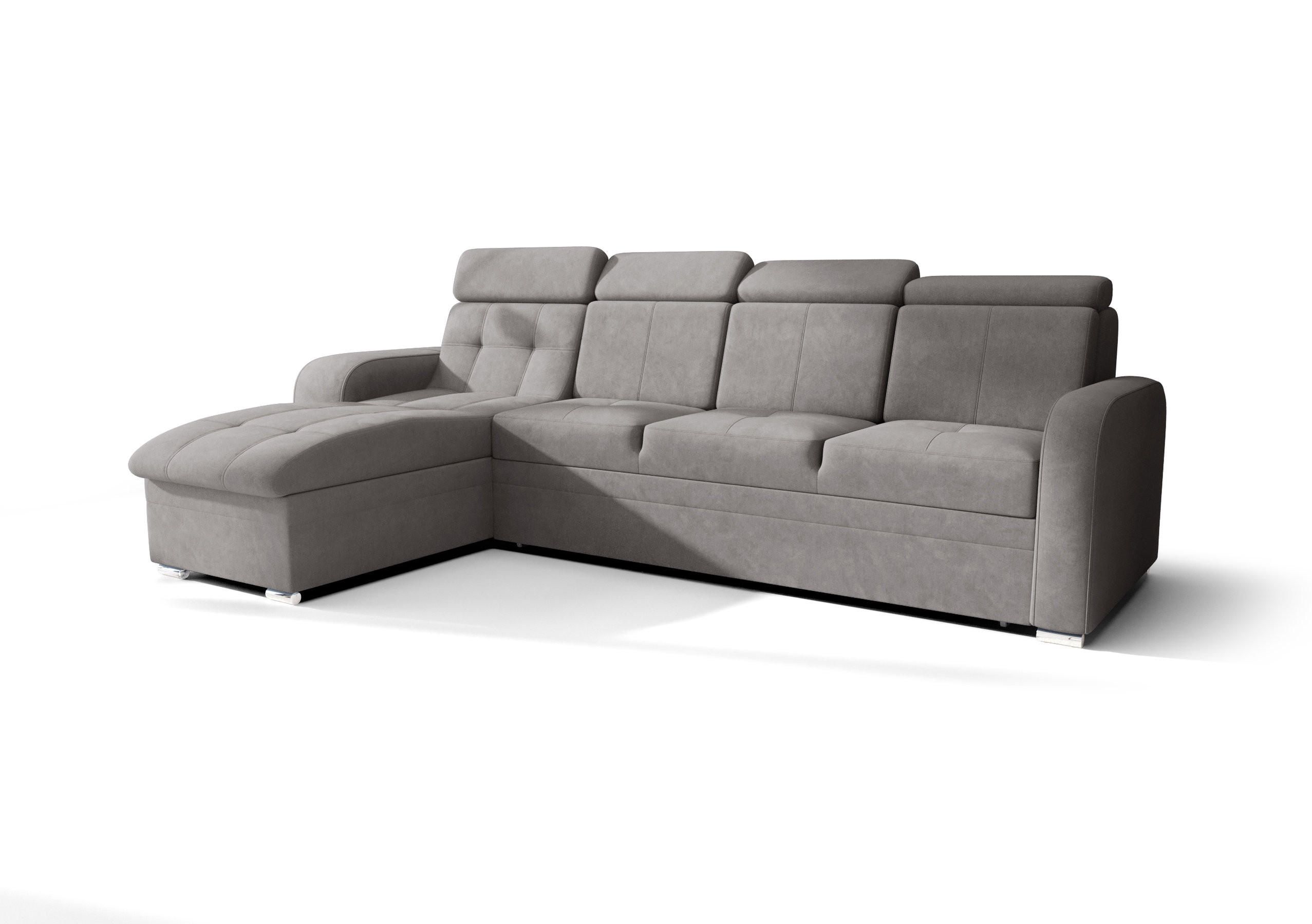 ECKSOFA KONGO RBN10, Eckcouch in L-Form mit Schlaffunktion, Farbe: Grau, Velourstoff, Ottomane Links - Grau, Textil (315/169cm) - O-Sofa