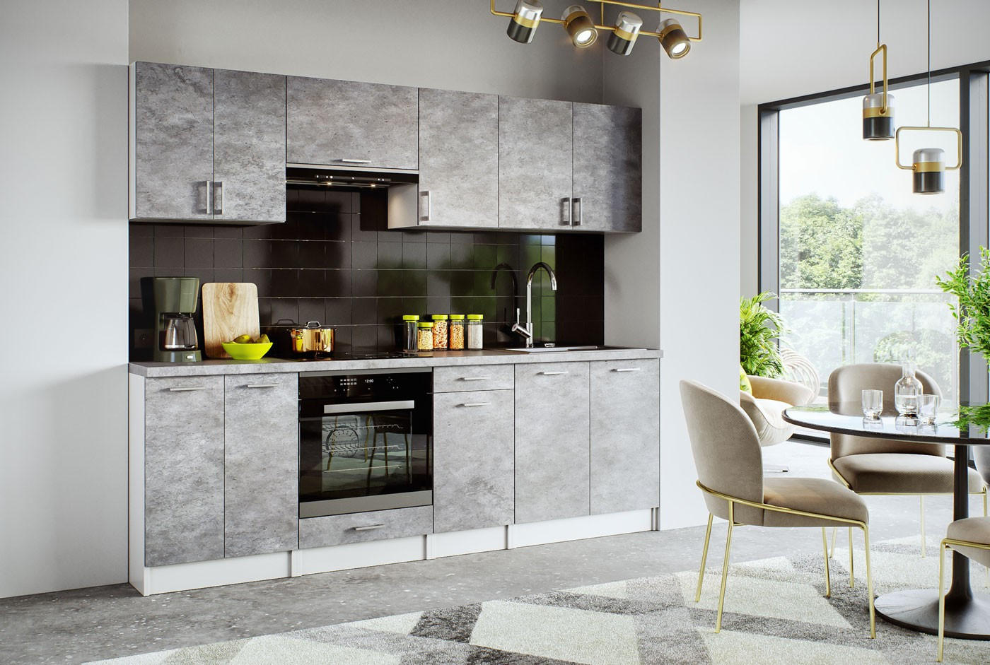 KÜCHENZEILE LECO 240 beton - Weiß/Grau, Holzwerkstoff (240/82/46cm) - roe furniture