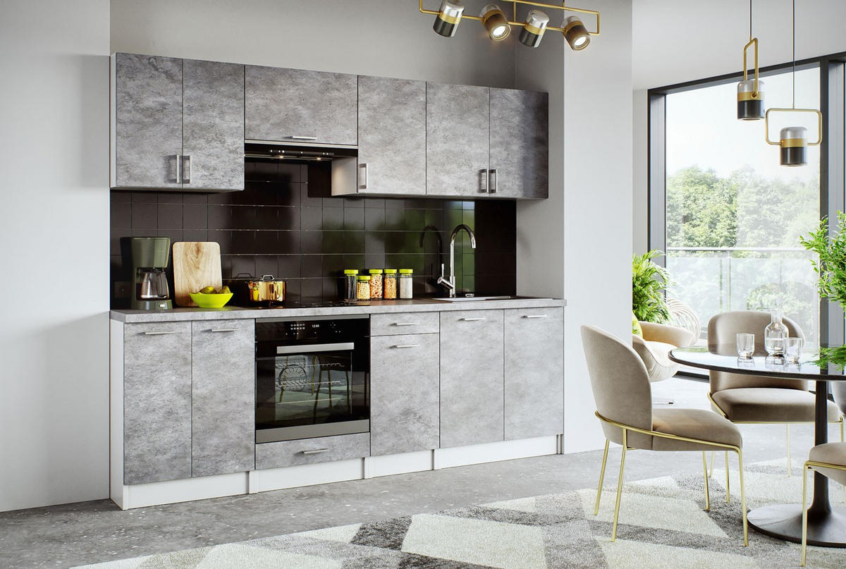 KÜCHENZEILE LECO 240 beton - Weiß/Grau, Holzwerkstoff (240/82/46cm) - roe furniture