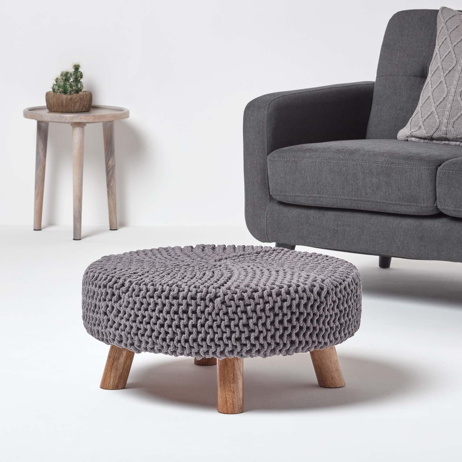STRICK-HOCKER grau, rund 62/62/30 cm - Grau, Textil (62/30/62cm) - Homescapes