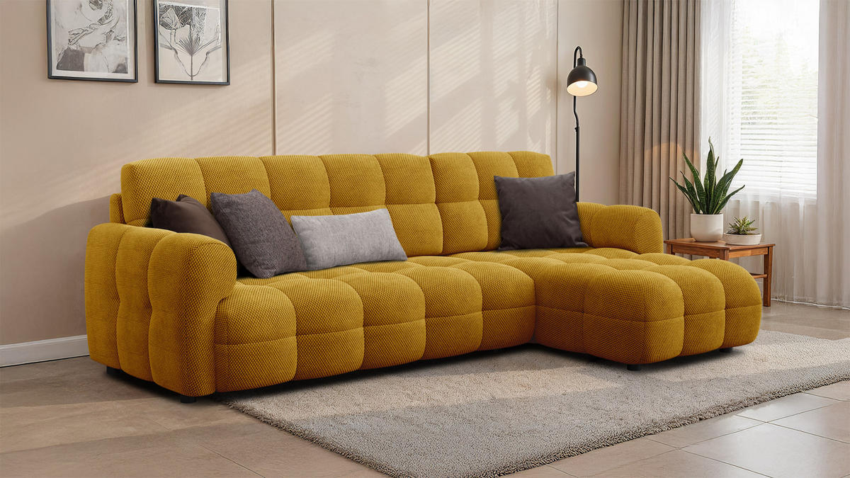 ECKSOFA MELLOW 4-Sitzer, safran - Gelb/Schwarz, Holz/Textil (262/156cm) - Courtois Laville
