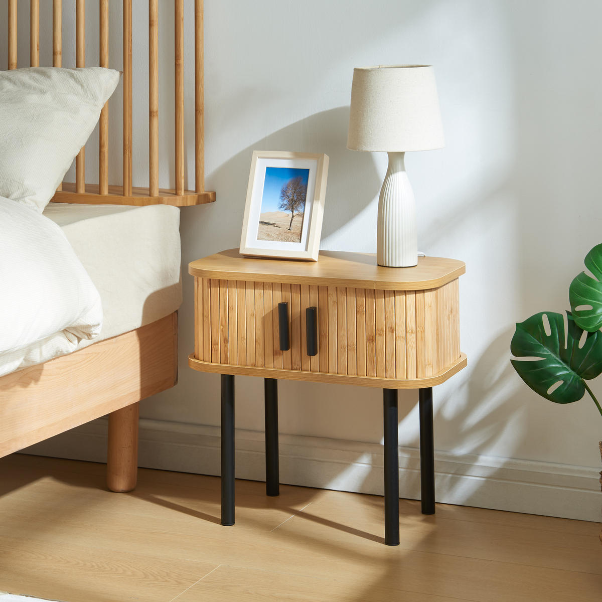 BEISTELLTISCH Tvedestrand - Schwarz/Naturfarben, Holzwerkstoff/Metall (48/30/45cm) - [en.casa]