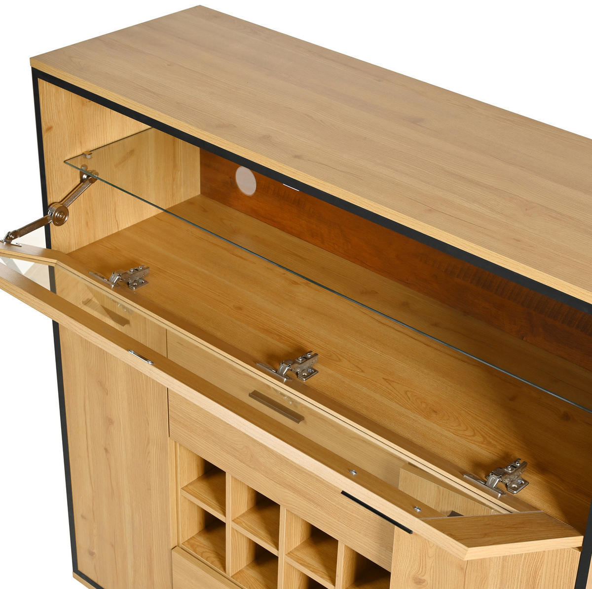 SIDEBOARD aus Spanplatte 110x38x111 cm Natur/Schwarz mit Weinregalen und LED-Beleuchtung - Naturfarben, Holzwerkstoff (110/111/38cm) - IVMEU