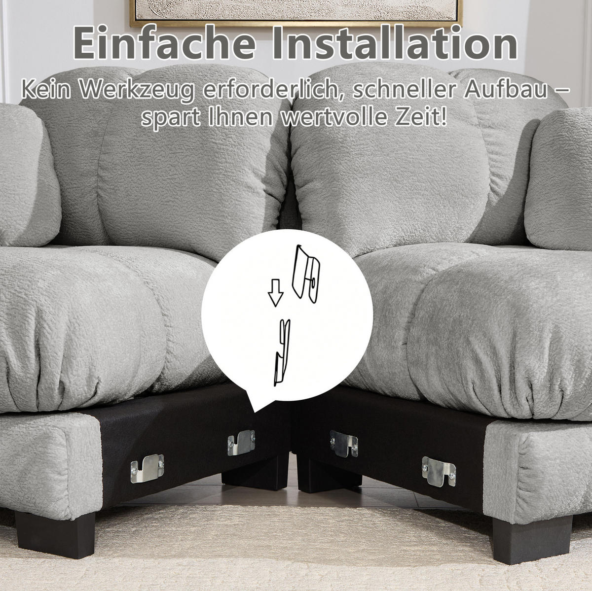 SOFA 190/86/90 cm in Hellgrau aus Chenille mit Steppnähten - Hellgrau, Textil (86/90/190cm) - Flora Grace