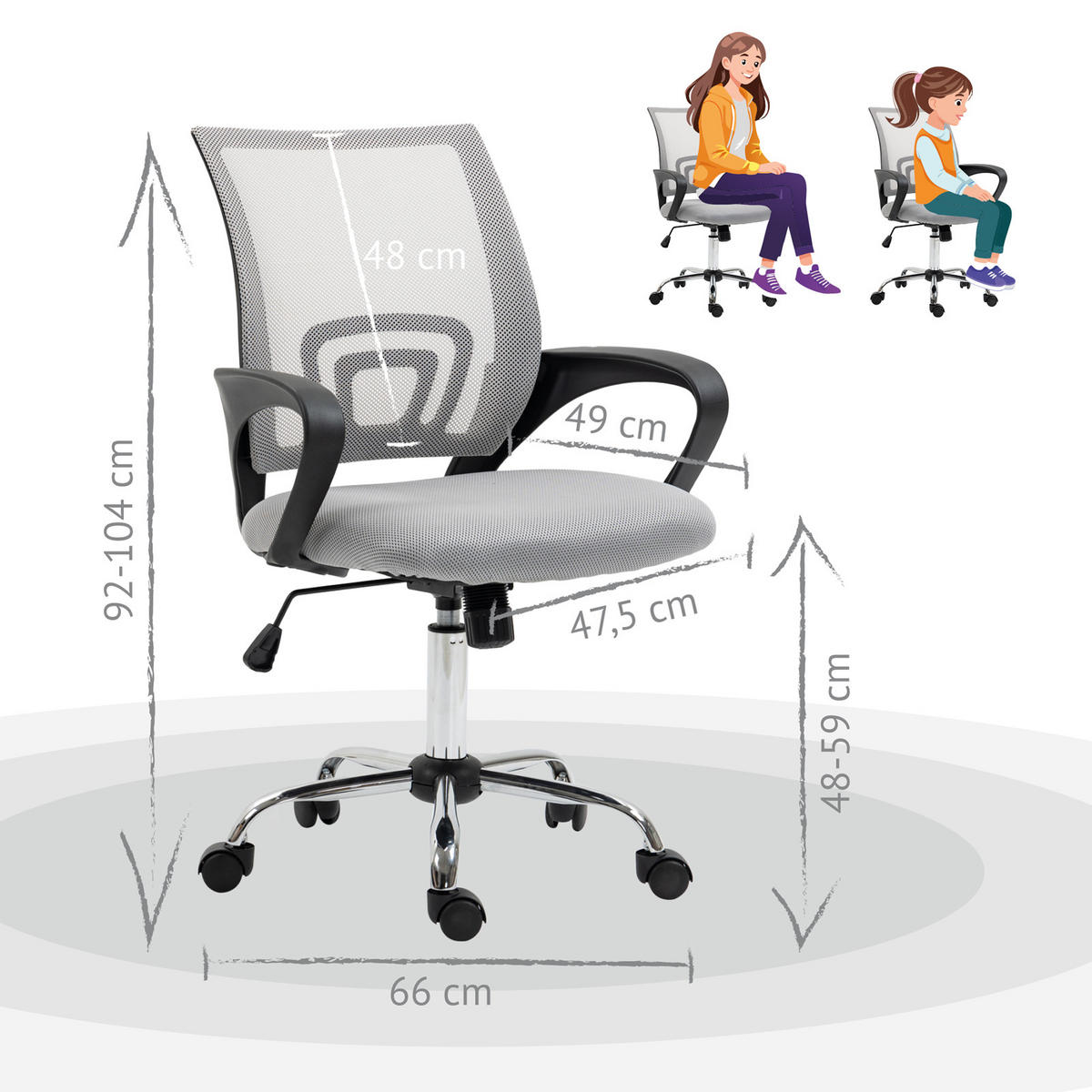 KINDERSCHREIBTISCHSTUHL CYDNEY Stoffbezug Grau - Grau, Textil (57/104/49cm) - SVITA