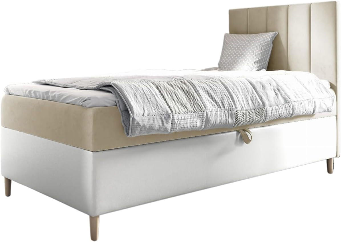 Meblini Kinderbett Beige, Weiß 82x208 cm