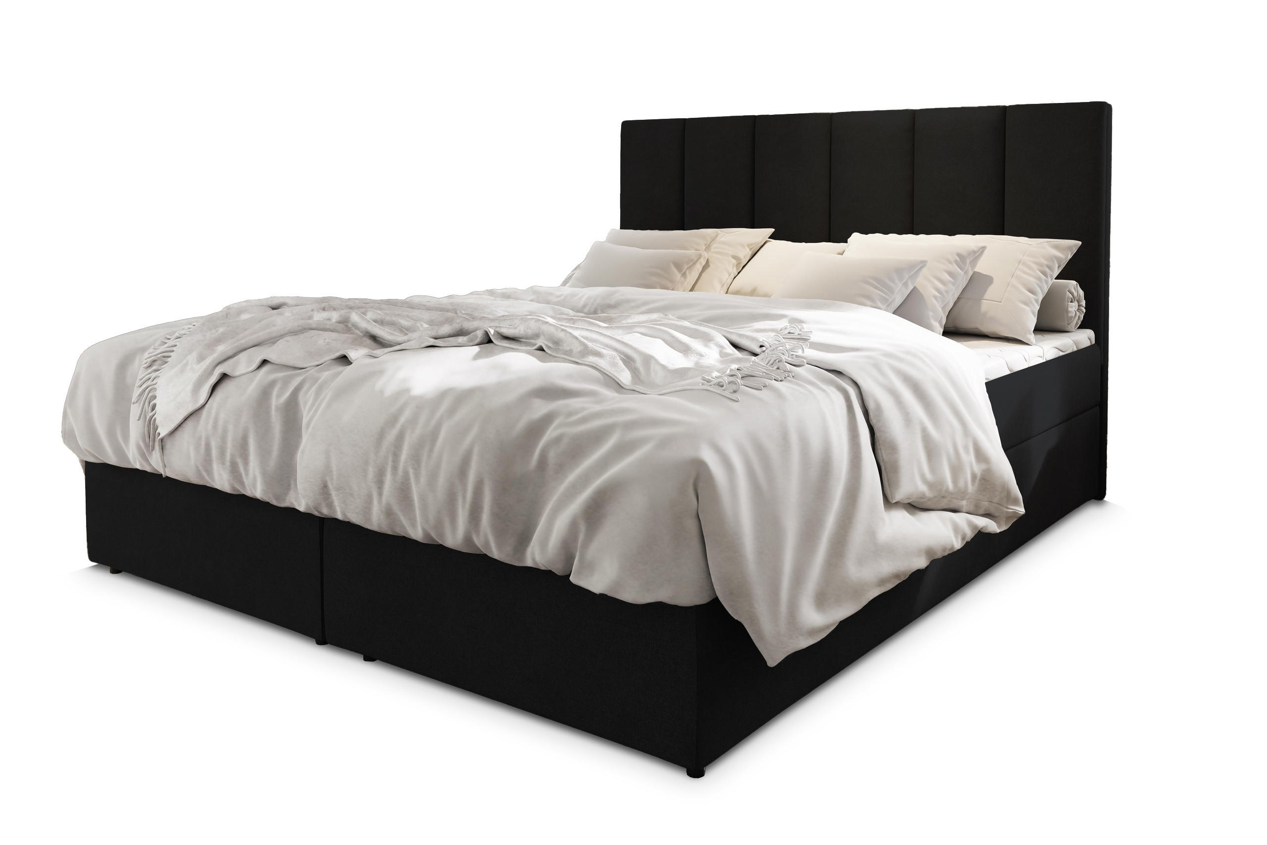 BOXBETT MERIL 160x200 cm mit Matratze und Topper - Schwarz - Schwarz, Holz (160/200cm) - MASSENO