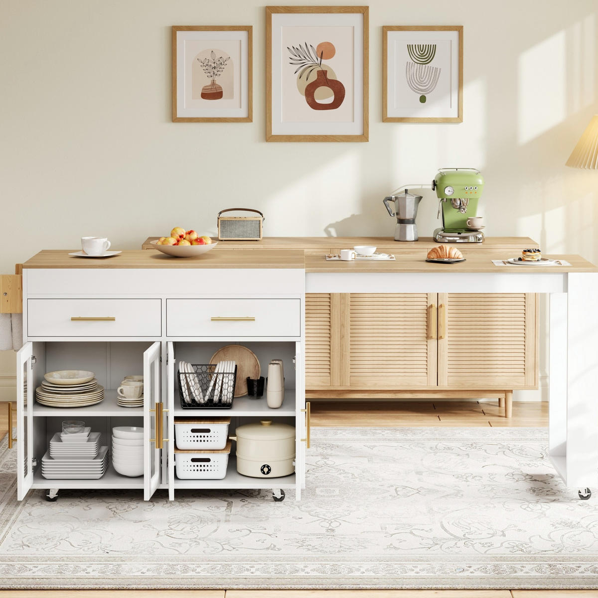 KÜCHENINSEL ausziehbar 132,5-217 x 50 x 93 cm MDF Weiß - Weiß, Holz (50/93/217cm) - Beauniv