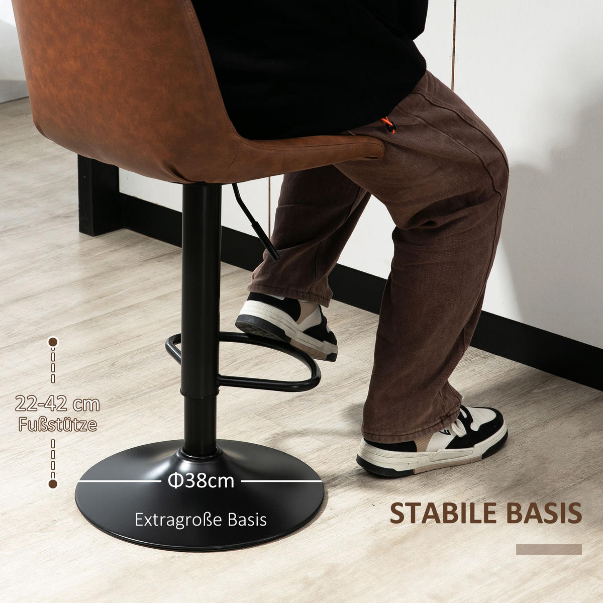 2ER Set Barhocker 91-111 cm Höhenverstellbarer Küchenhocker Barstuhl mit Fußring - Braun, Kunststoff (49.5/111/43cm) - HOMCOM