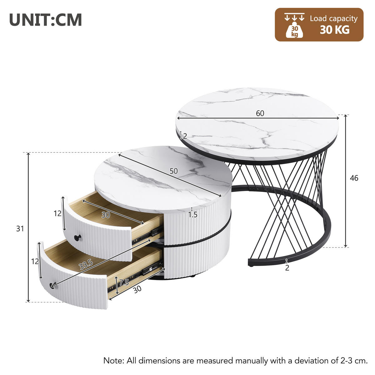 COUCHTISCH Weiß 2er-Set - Weiß, Holzwerkstoff (60/60/46cm) - PANGIVO