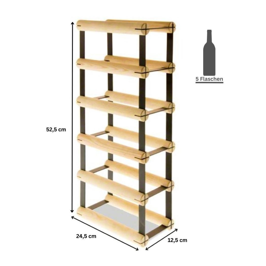 WEINREGAL Vinotega Mod Metal 52,5x12,5x24,5 cm 1x5 Flaschen Massives Kiefernholz Braun Geölt - Braun, Holz (12.5/52.5/24.5cm) - PROREGAL