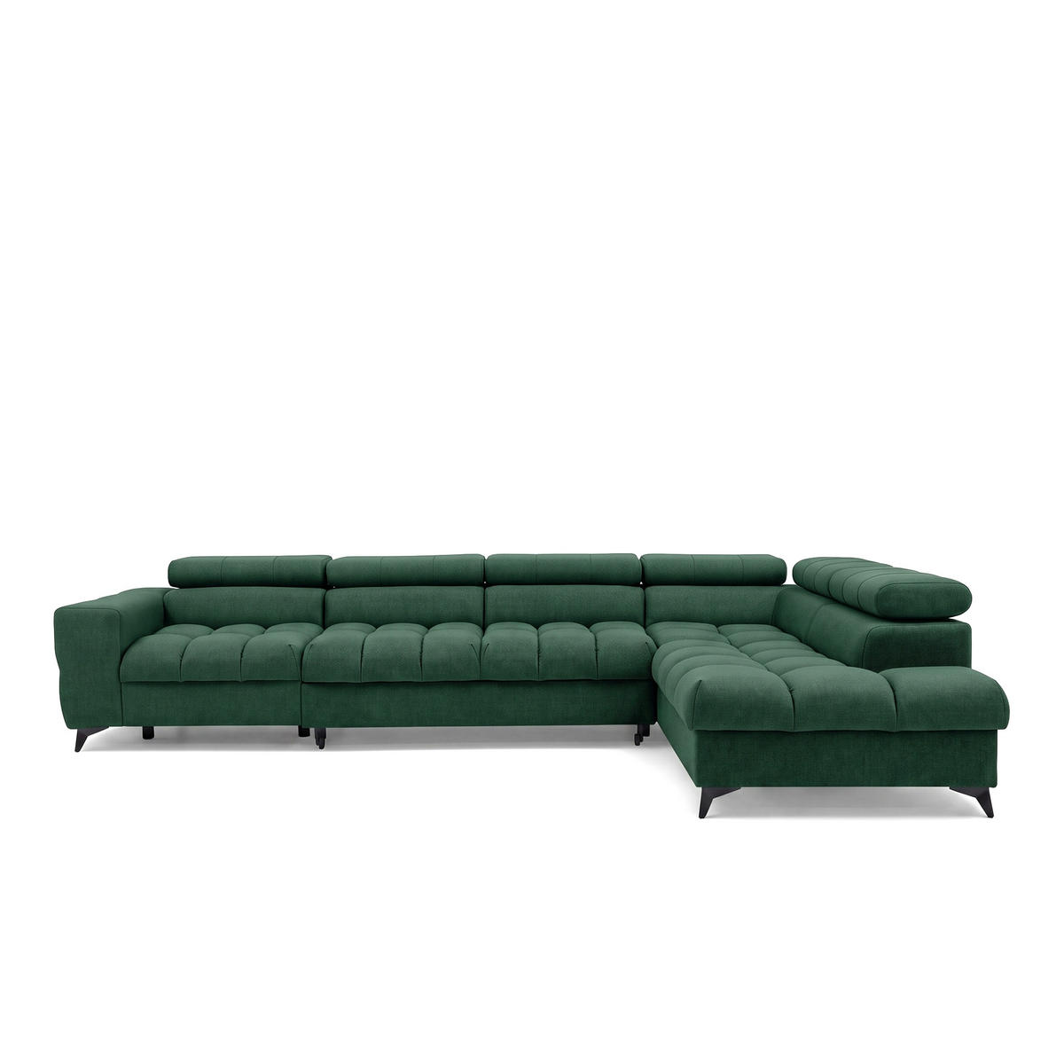 ECKSOFA PUDDING MAXI L Rechts mit Schlaffunktion 125x195 Velours Grün - Schwarz/Grün, Holz/Textil (350/203cm) - Muffo