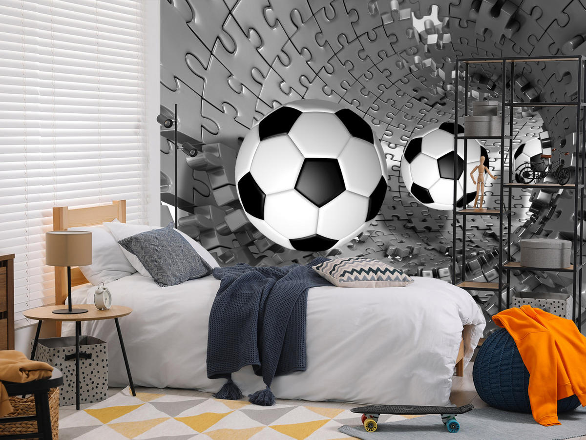 FOTOTAPETE für Wohnzimmer Fußball Puzzle Sport Abstraktion 300x210 - Schwarz/Weiß, Papier (300/210cm) - Muralo