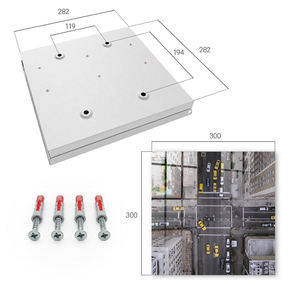 SCHLÜSSELBOX Weiß 30x30 cm – Türöffnung nach rechts - Stadtstraßen - Grau, Metall (30/30/5cm) - TULUP