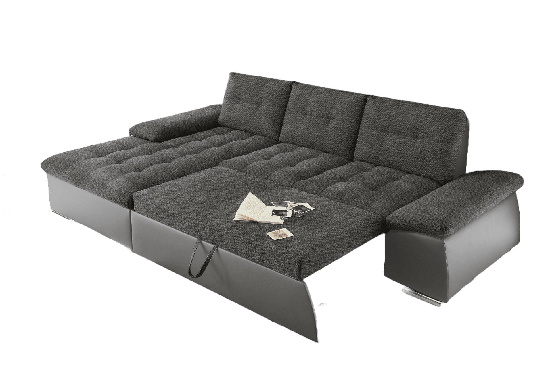 ECKSOFA mit Schlaffunktion und verstellbaren Armlehnen - Chromfarben/Dunkelgrau, Kunststoff/Textil (268/170cm) - ed exciting design