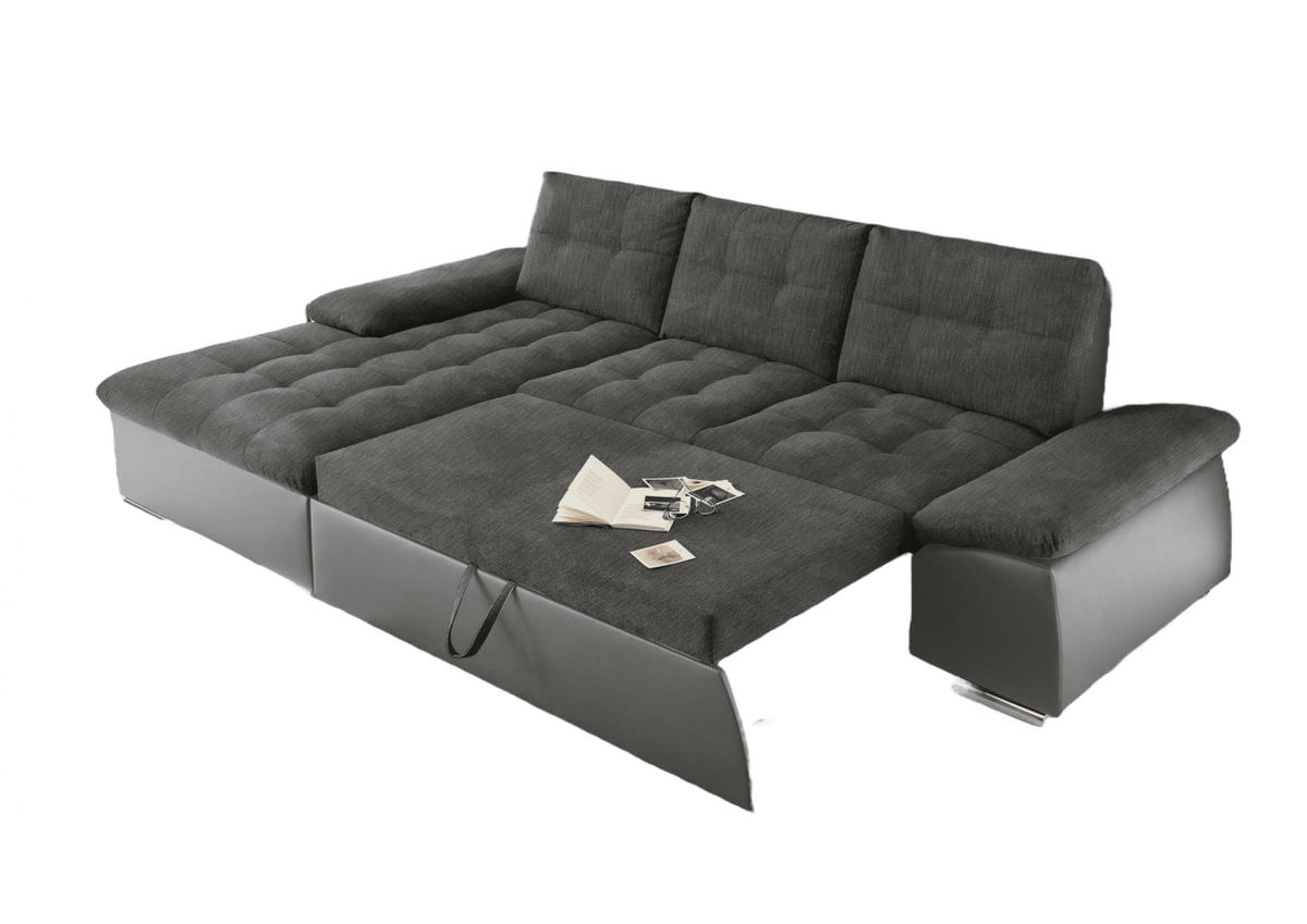 ECKSOFA mit Schlaffunktion und verstellbaren Armlehnen - Chromfarben/Dunkelgrau, Kunststoff/Textil (268/170cm) - ed exciting design