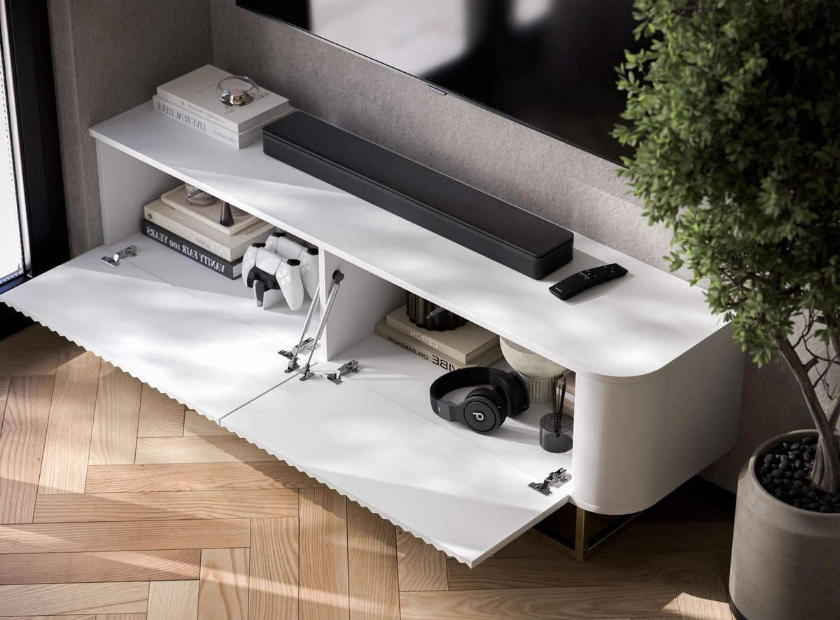TV STOLÍK Aurora biely matný 140 cm s kovovým rámom - čierna/biela, kov/kompozitné drevo (140/44/35cm) - Meble Lindner