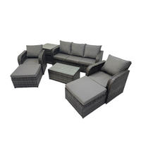GARTENMÖBELSET mit Couchtisch Polyrattan 7-Sitzer - Dunkelgrau/Grau, Glas/Kunststoff - Fimous