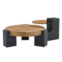 KONFERENČNÍ stolek, 61/44 cm, MDF a sklo v černé a dekoru dřeva, 2dílná sada - černá, kompozitní dřevo (61/61/30cm) - BEAOK