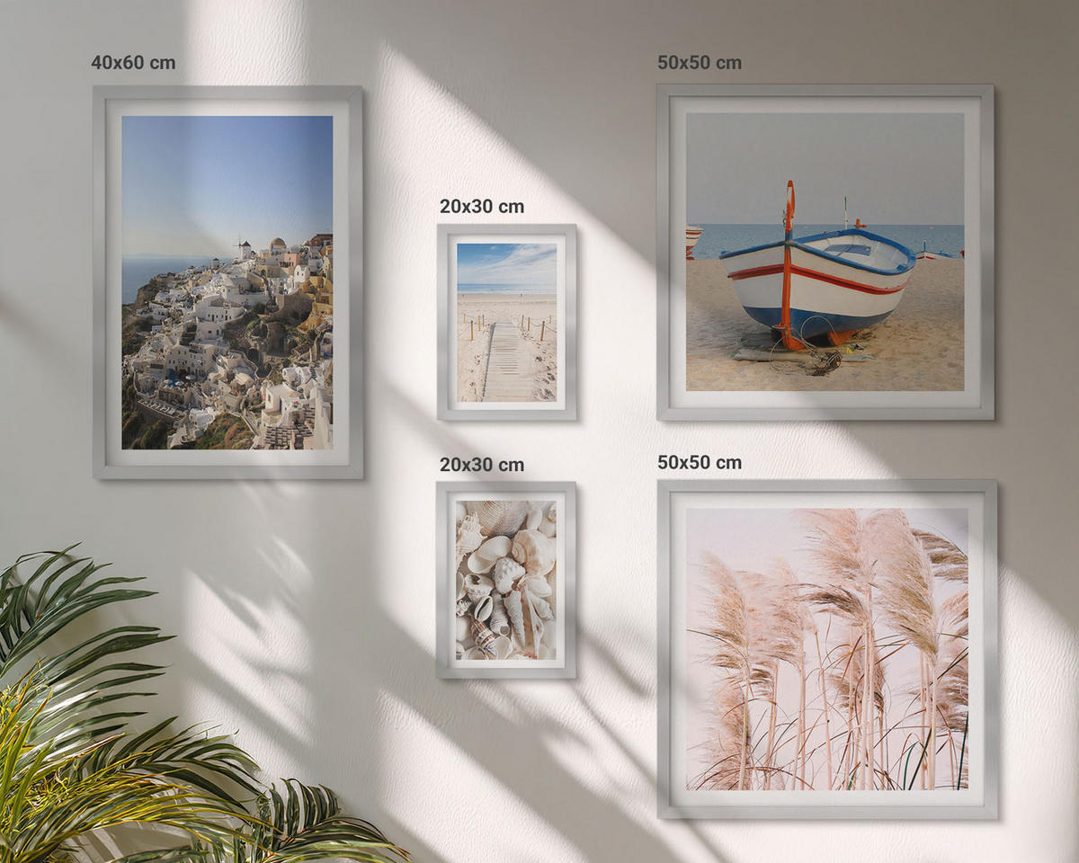 WANDBILDER 5er Set - 50x50 cm & 20x30 cm & 40x60 cm Silberner Rahmen - Japanische Berglandschaften - Silberfarben, Kunststoff (40/60cm) - ArtPrintCave