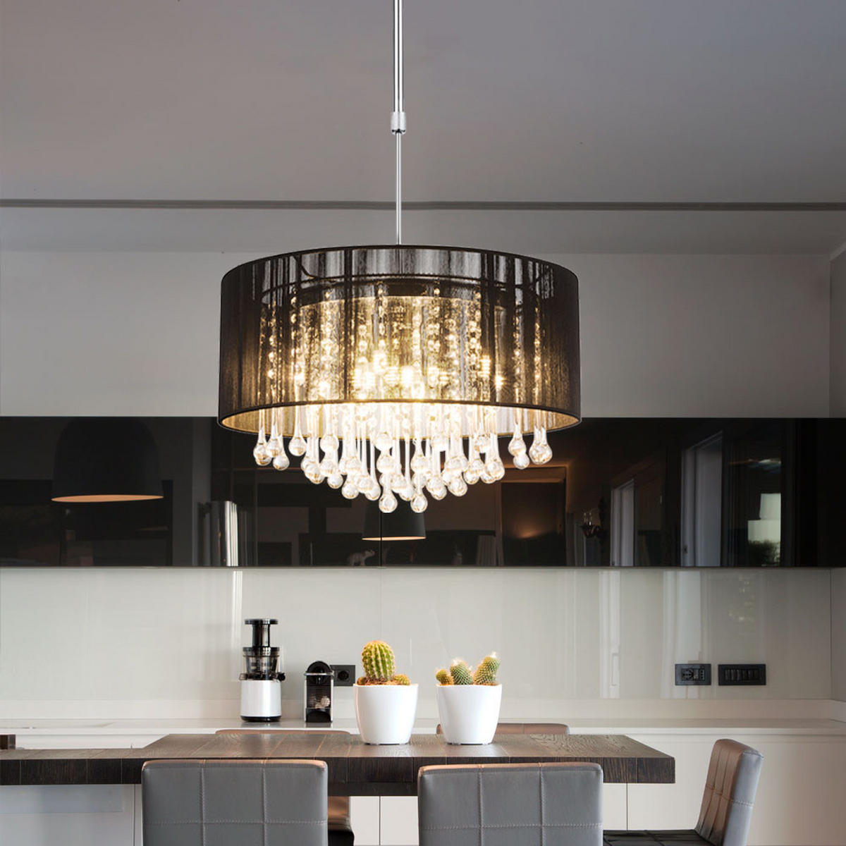 LED HÄNGELEUCHTE Bagana Metall Schwarz - Schwarz, Glas (50/50/120cm) - Globo Lighting