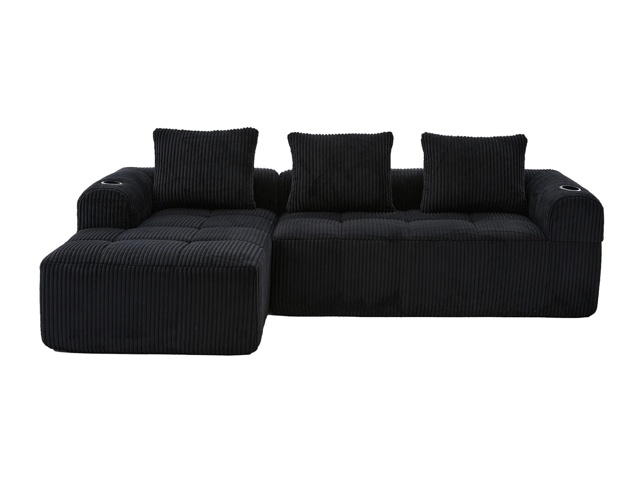 ECKSOFA mit Seitentasche und Getränkehalter, inkl. Kissen, Schwarz - Schwarz, Textil (253/61/158cm) - Kaket