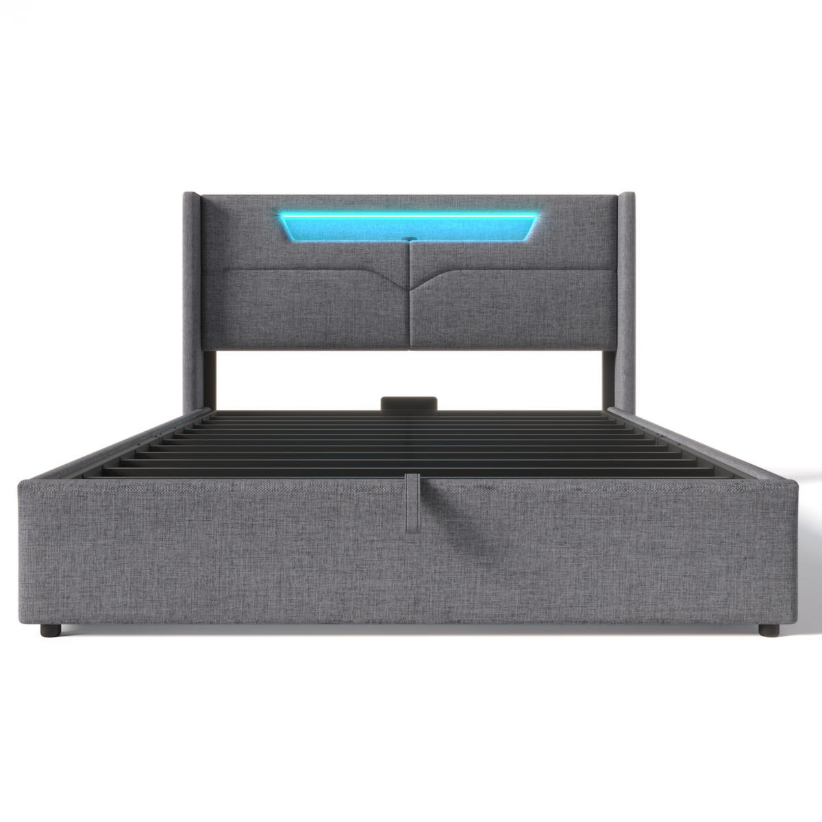 POLSTERBETT 90/200 cm aus Samt mit LED-Kopfteil USB Typ-C und Bettkasten Grau - Grau, Textil (90/200cm) - Modenvie