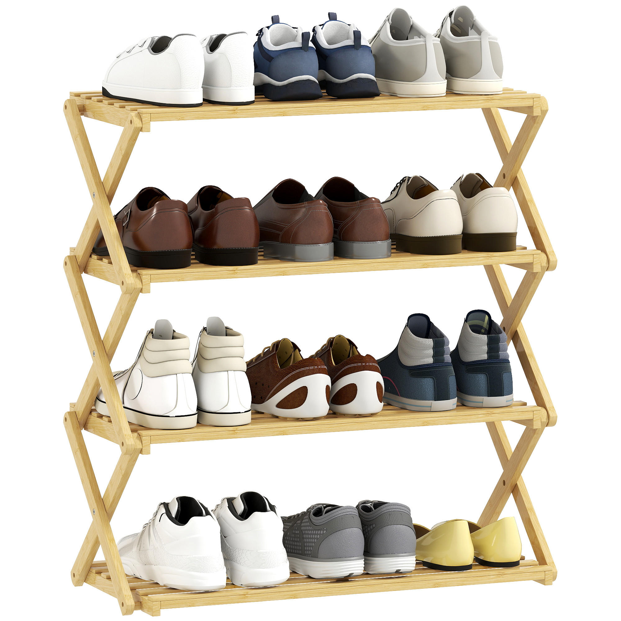SCHUHREGAL Natur Bambus klappbar 4 Ebenen 1 Stück - Naturfarben, Holz (60/67/29cm) - PANGIVO
