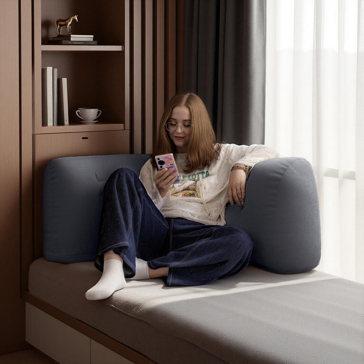 RÜCKENLEHNE Grau, 90cm - Grau, Textil (90/22cm)