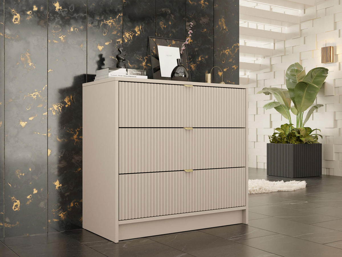 KOMMODE Tireno - Sandfarben/Goldfarben, Holzwerkstoff/Metall (80/75/40cm) - MIRJAN24