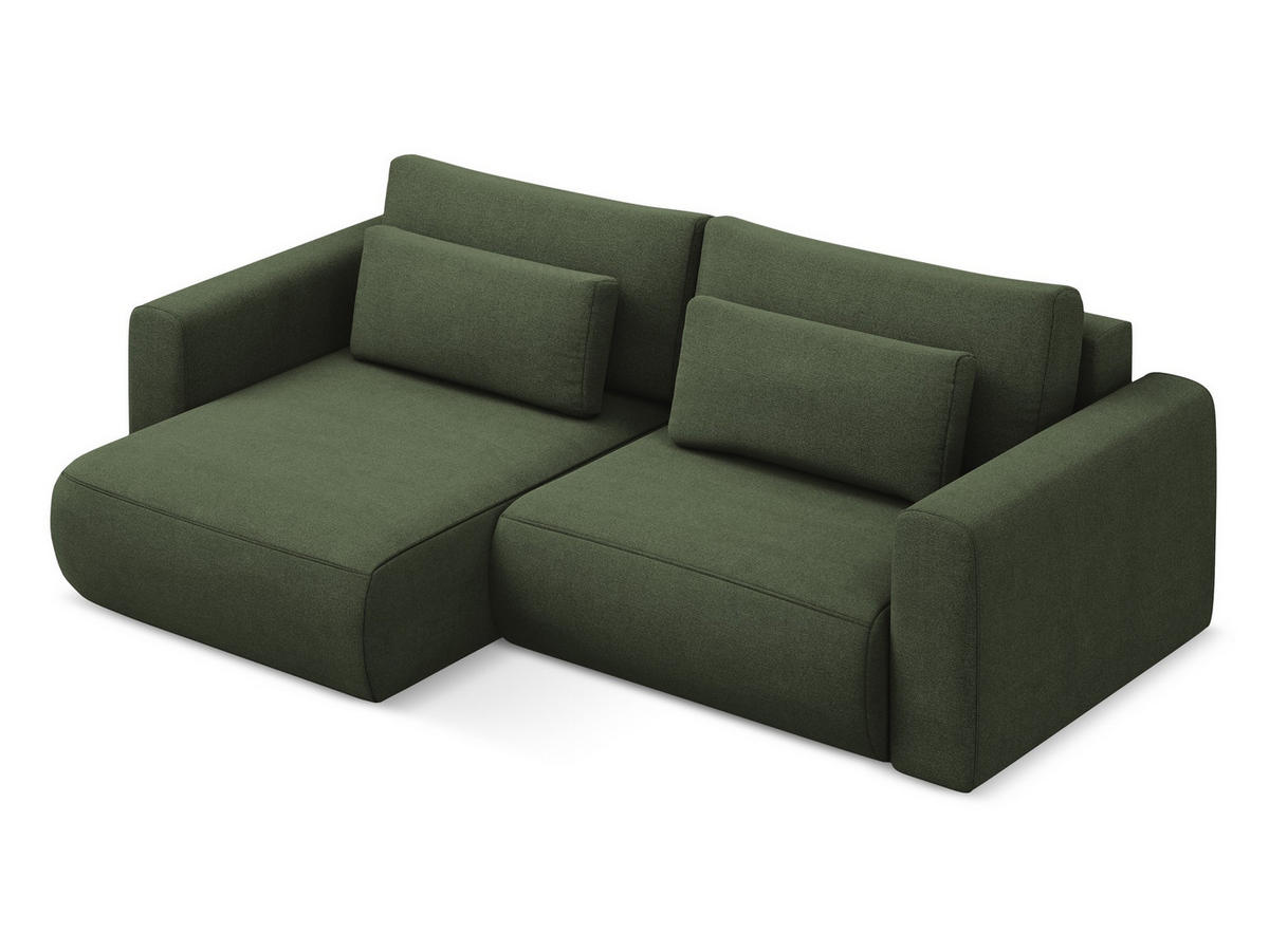 ECKSOFA mit Schlaffunktion Strukturstoff Stoff Grün - Schwarz/Olivgrün, Kunststoff/Textil (149/240cm) - Makamii