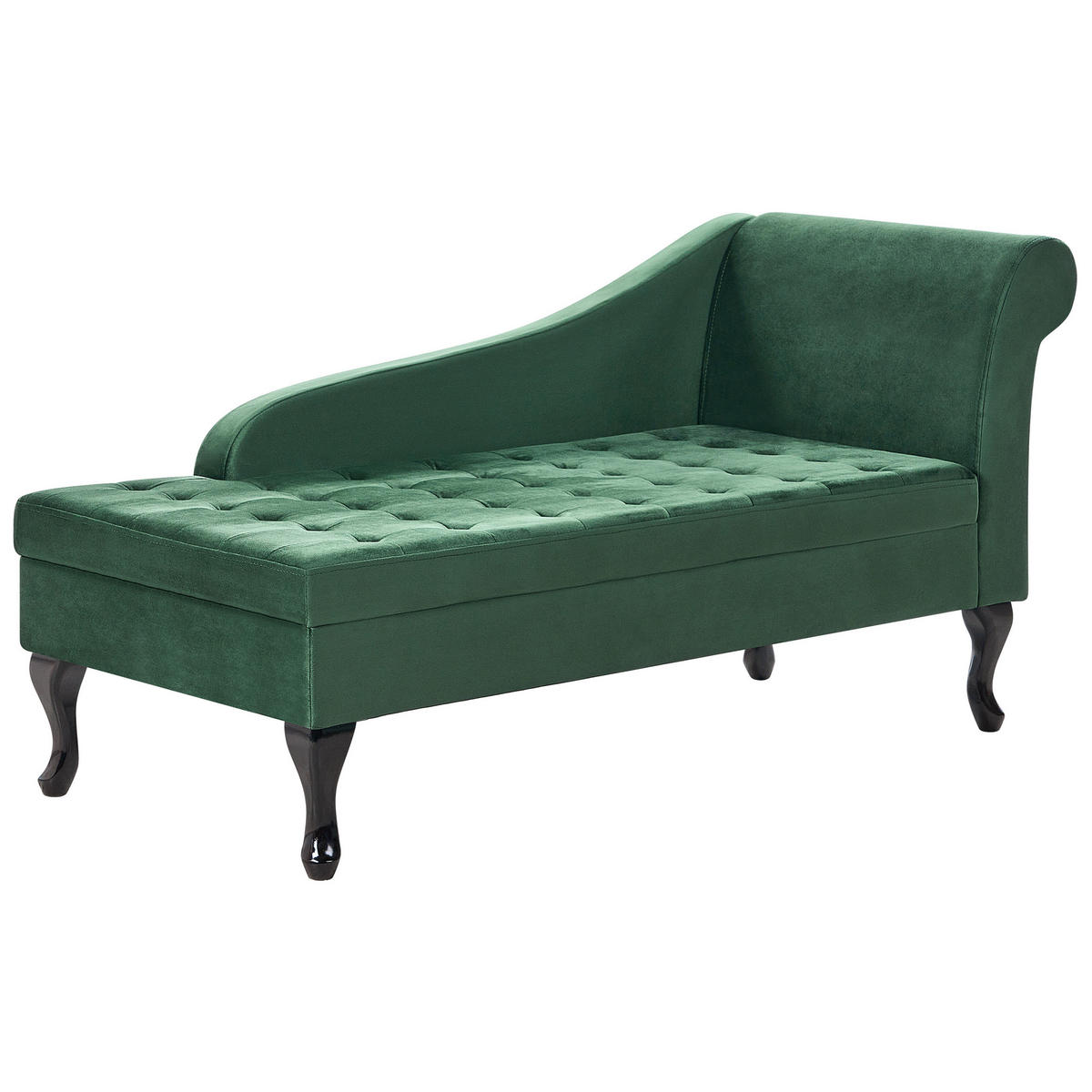 CHAISELONGUE Samtstoff dunkelgrün mit Bettkasten rechtsseitig Pessac - Schwarz/Grün, Textil (145/71/62cm) - Beliani