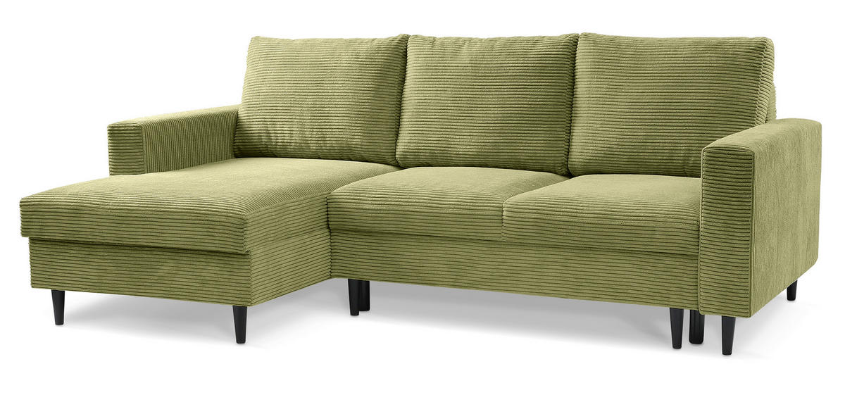 ECKSOFA Nalika Pistaziengrün mit Cordbezug - Schwarz/Hellgrün, Holz/Textil (230/143cm) - Selsey