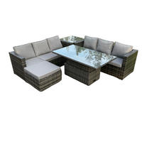 LOUNGESOFA Polyrattan 7-Sitzer - Dunkelgrau/Grau, Glas/Kunststoff - Fimous