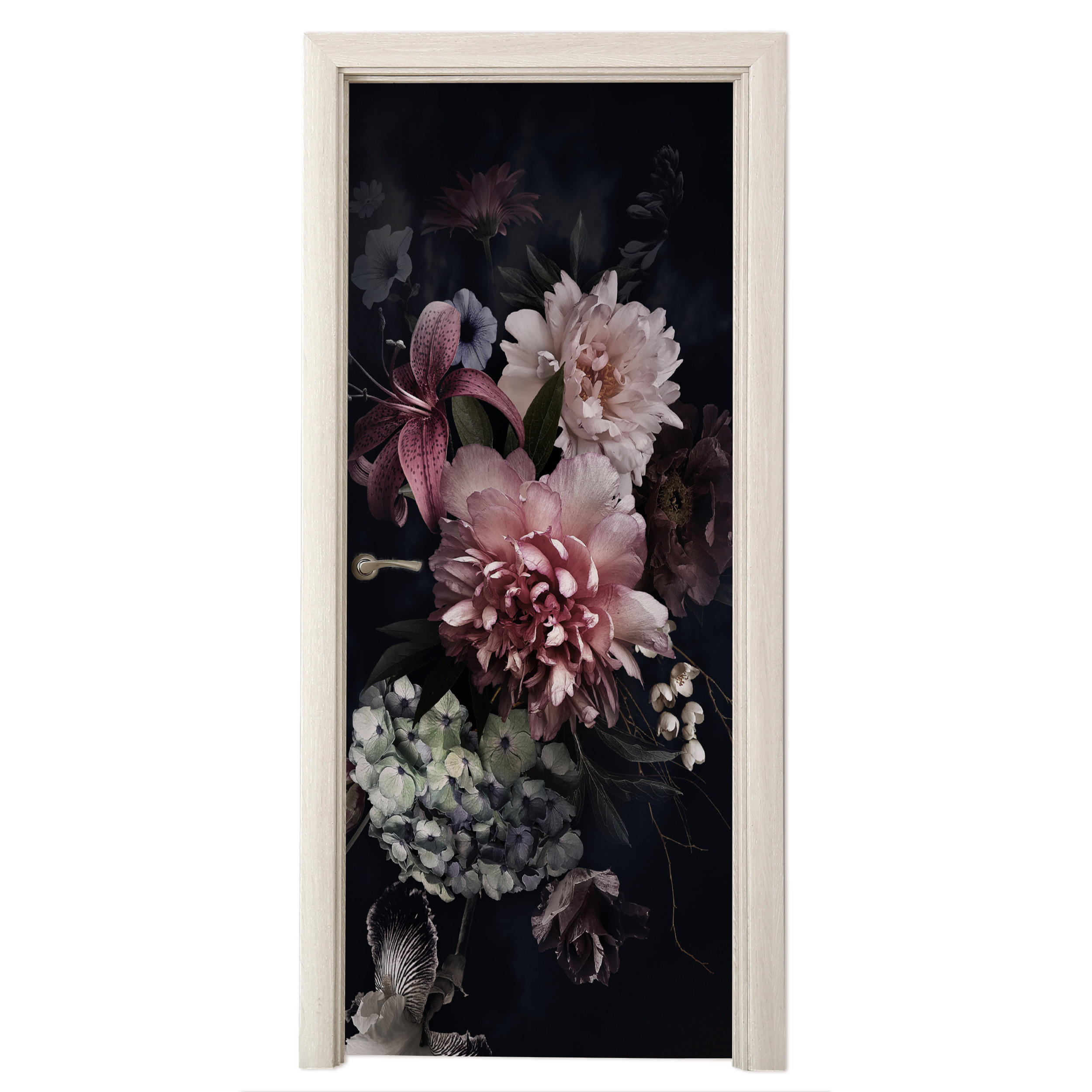 TÜRAUFKLEBER Selbstklebend - Blumen - Vintage - Pastell - Rosa - Weiß 85x205 cm - Türtapete - Altrosa, Kunststoff (85/0.1cm) - MuchoWow