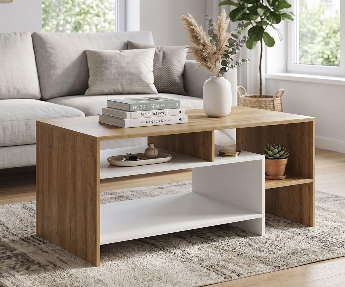 COUCHTISCH Alva Grand Eiche / weiß 120 cm / 60 cm / 53 cm - Braun, Holz/Holzwerkstoff (60/120/53cm) - Feldmann-Wohnen
