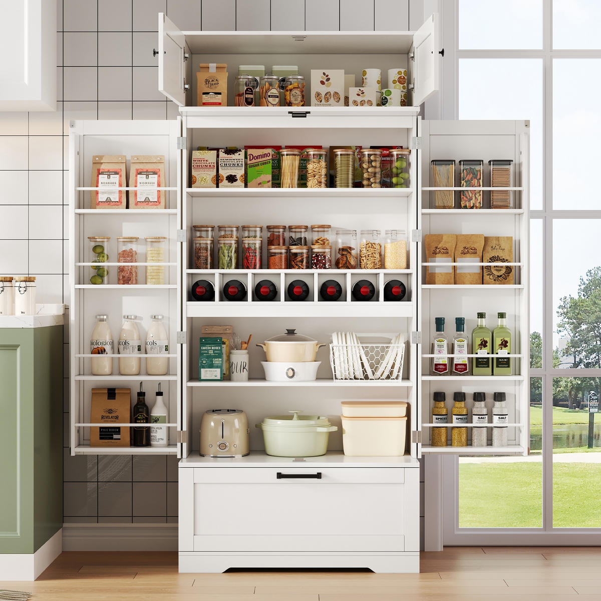 BUFFET 80/40/180 cm weiß aus MDF mit Weinregal - Weiß, Holzwerkstoff (80/180/40cm) - OKWISH