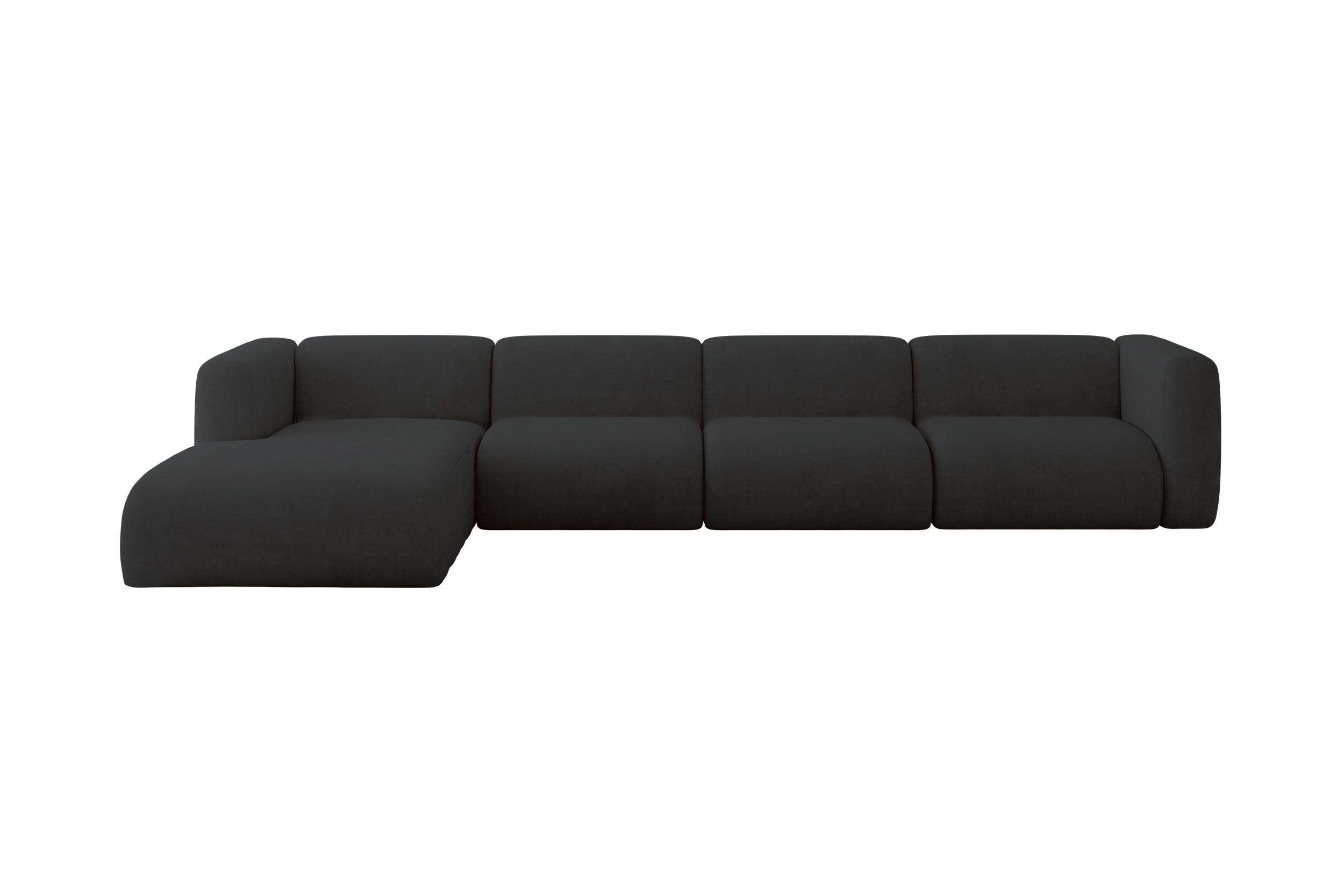 ECKSOFA Ottomane Links MIRA-L3 409x179x70 Schwarz Velours - Anthrazit/Schwarz, Holzwerkstoff/Kunststoff (409/179cm) - ALTDECOR