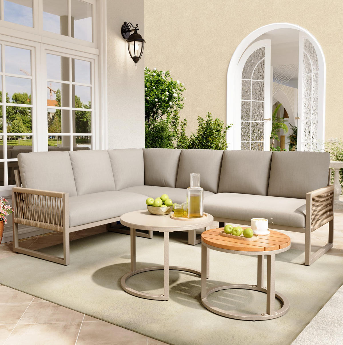 GARTENMÖBEL 123x68cm beige aus Metall und Polyester - Beige, Metall - Modfu