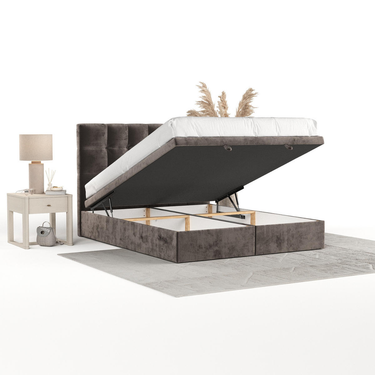 POLSTERBETT Guam mit Stauraum 160/200 cm Braun im Lotta Stoff - Schwarz/Braun, Holz/Holzwerkstoff (160/200cm) - AltaBeds