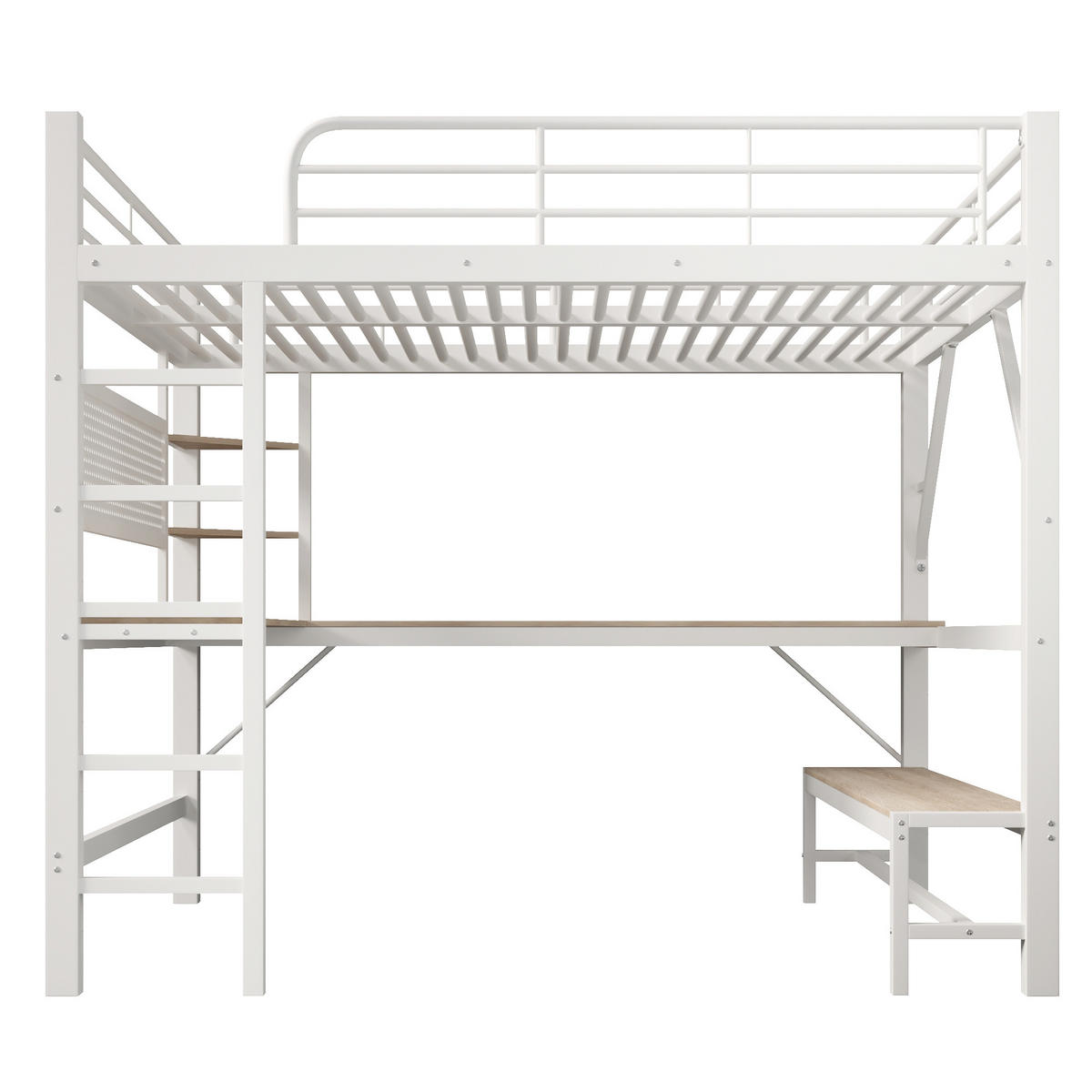 HOCHBETT 160/200 cm mit Schreibtisch und LED, DE-41983, in Weiß - Weiß, Metall (160/200cm) - ComfortXL