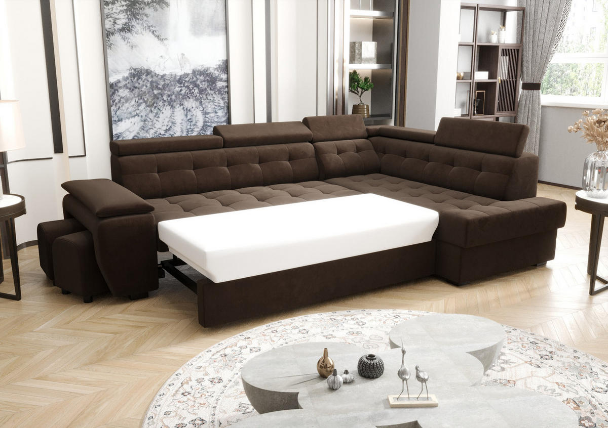 ECKSOFA KONGO RBN15, Eckcouch in L-Form mit Schlaffunktion, Farbe: Weiß, Kunstleder, Ottomane Rechts - Weiß, Textil (277/180cm) - O-Sofa