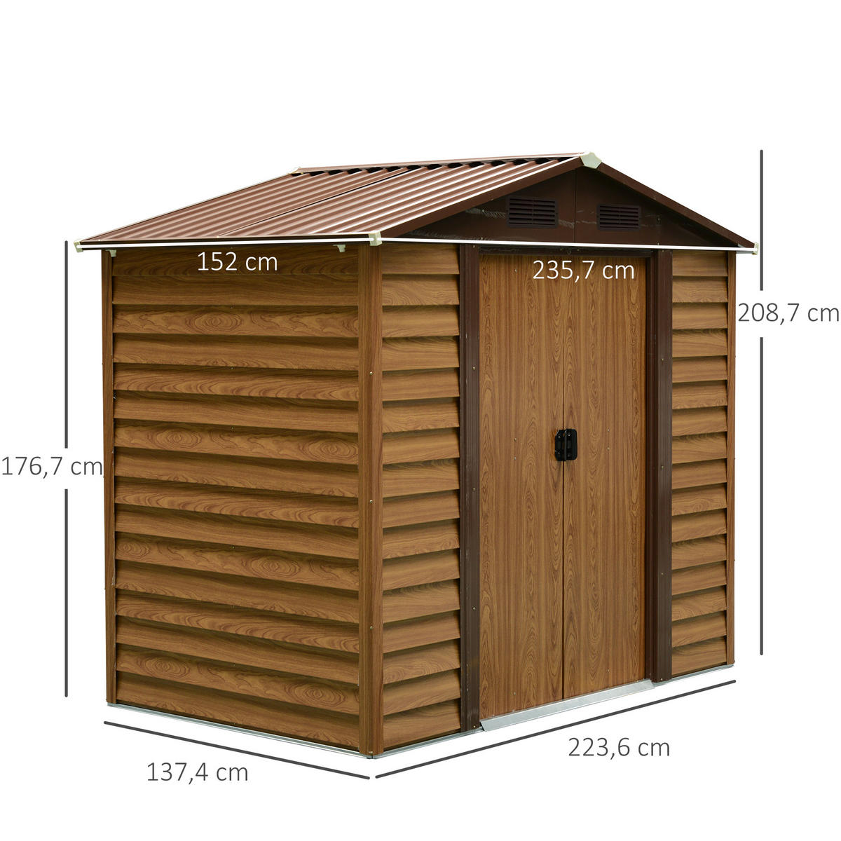GARTENSCHUPPEN, Gerätehaus, Gartenhaus mit Fenster, Schiebetüren, Stahl, Braun - Naturfarben, Metall (235.7/208.7/152cm) - Outsunny