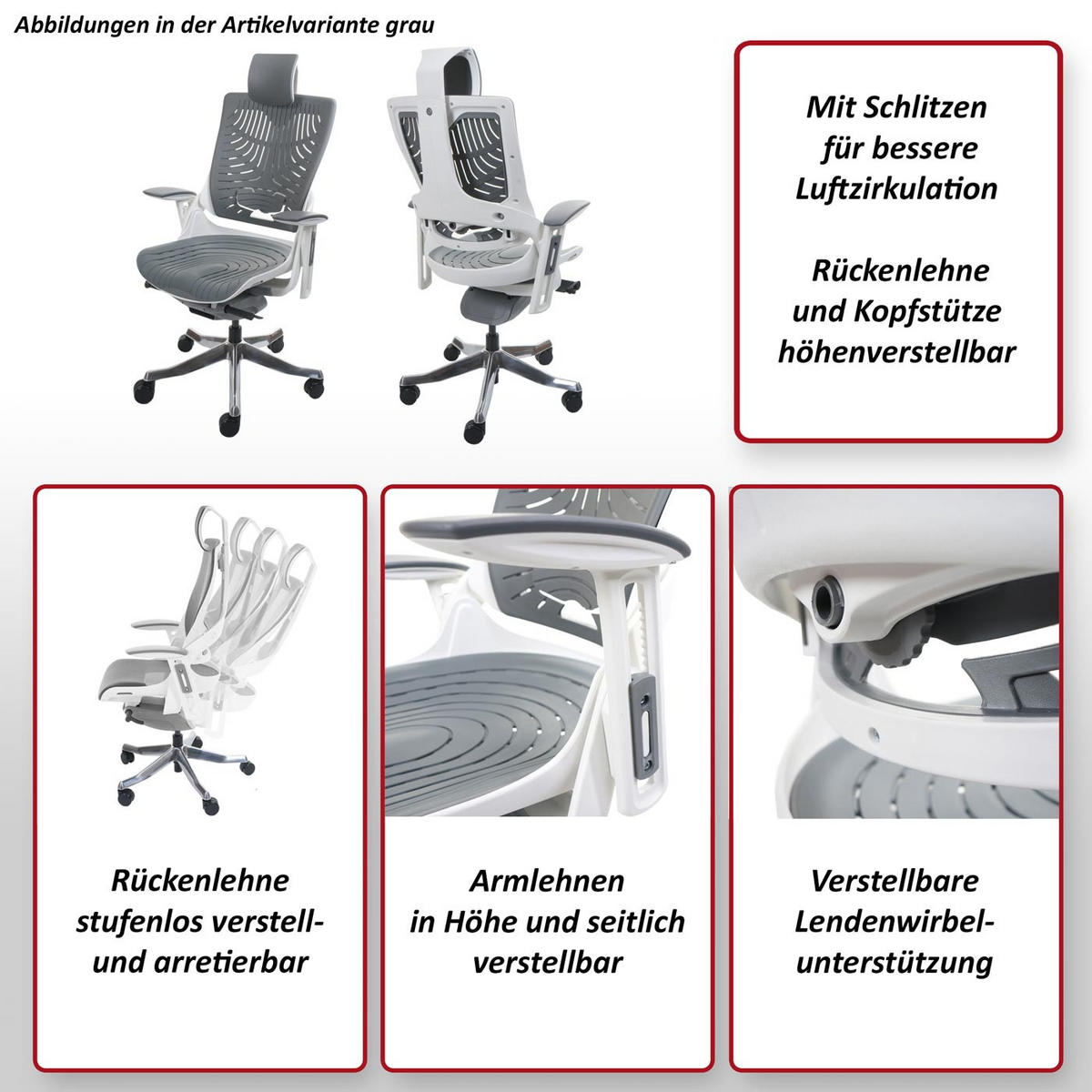 BÜROSTUHL MERRYFAIR 2B Grau - Grau, Kunststoff (77/134/68cm) - MCW
